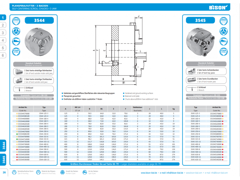 Bison 3 Backen-Planspiralfutter Stahl ø 250 - D1-6 Camlock